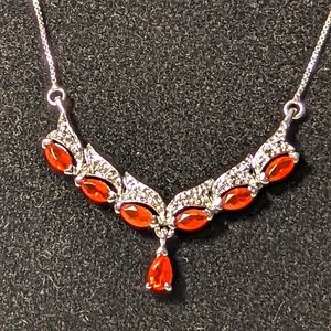 Brazilian fire opal statement necklace with 18 inch attached chain